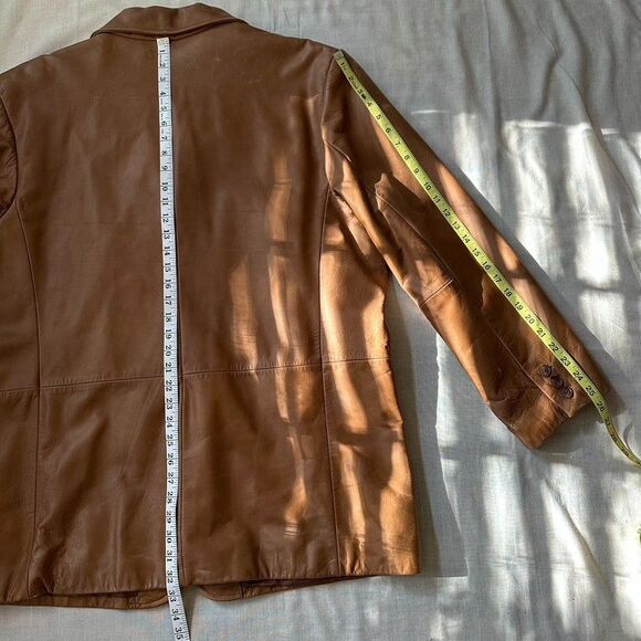 Roundtree & Yorke Mens XL Brown Genuine Leather Blazer Jacket Vintage Workwear - Picture 13 of 16